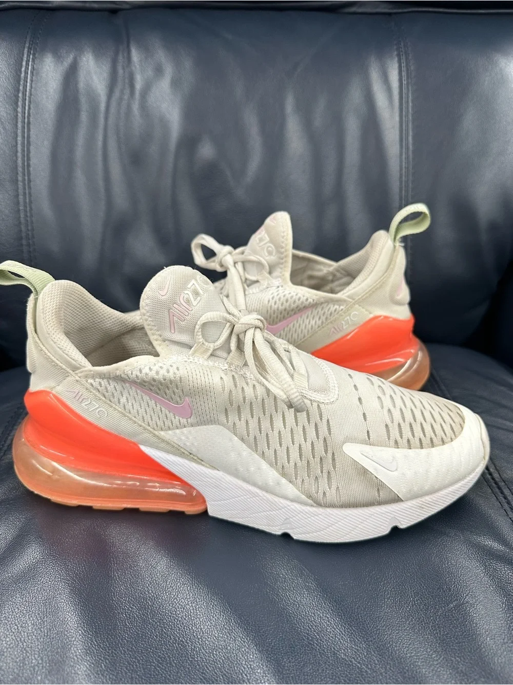 Nike Kids' Air Max 270 Beige Orange running shoes size 7y youth Gradeschool